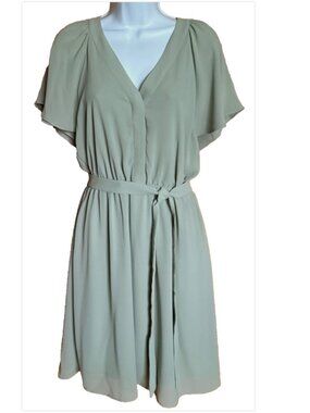 H&M Spring Summer Wedding Guest Dress Midi Flutter Sleeve Light Flowy Tie Waist